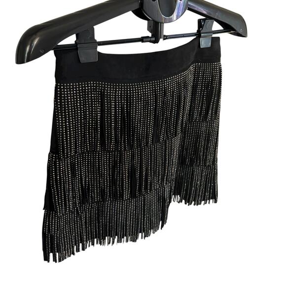 Black Fringe Studded Skirt Medium Western Boho Festival Rodeo Dance Zipper - Picture 2 of 8